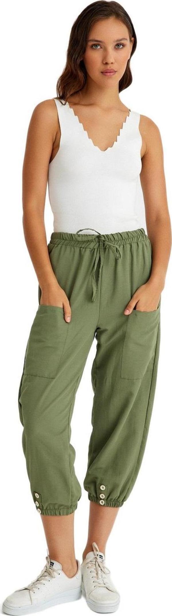 Keten Günlük Pantolon Beli Lastikli Bağcıklı - Image 1