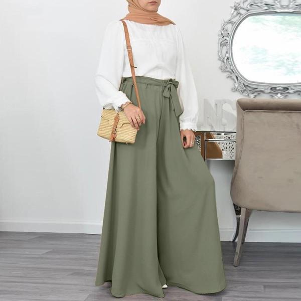 Keten Yazlık Günlük Kemerli Kadın Pantolon Şalvar - Image 1