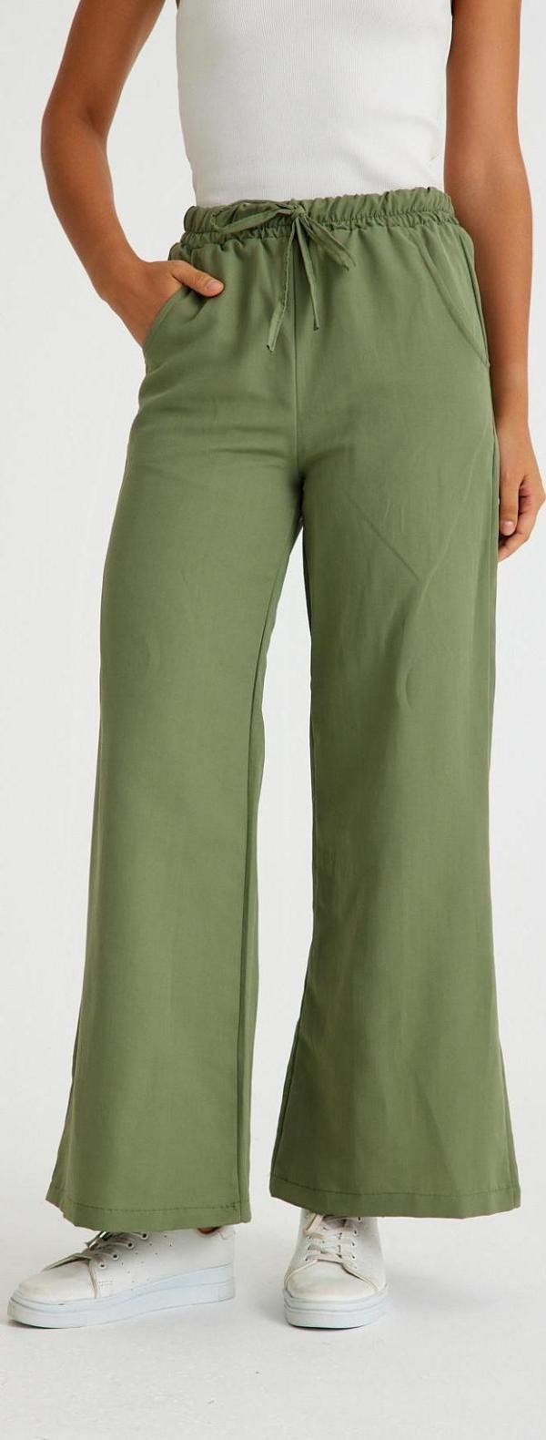 Tasarım Beli Lastikli Bağcıklı Keten Günlük Pantolon - Image 1