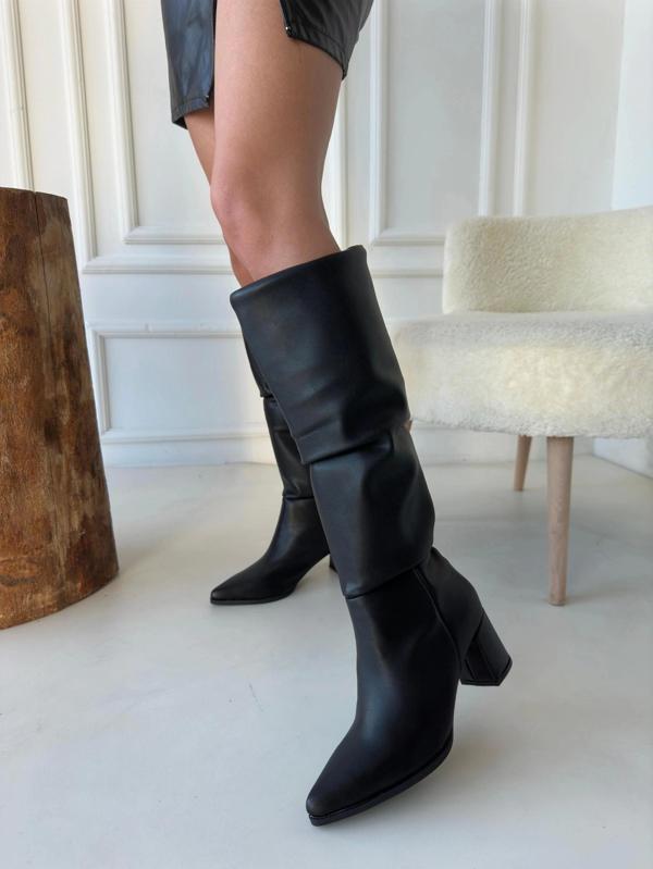 Pitay Siyah Cilt Topuklu Çizme - Image 1