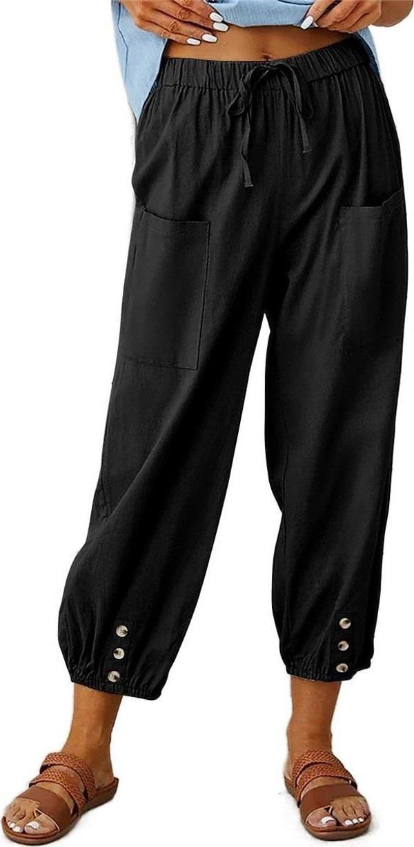 Keten Günlük Pantolon Beli Lastikli Bağcıklı - Image 1