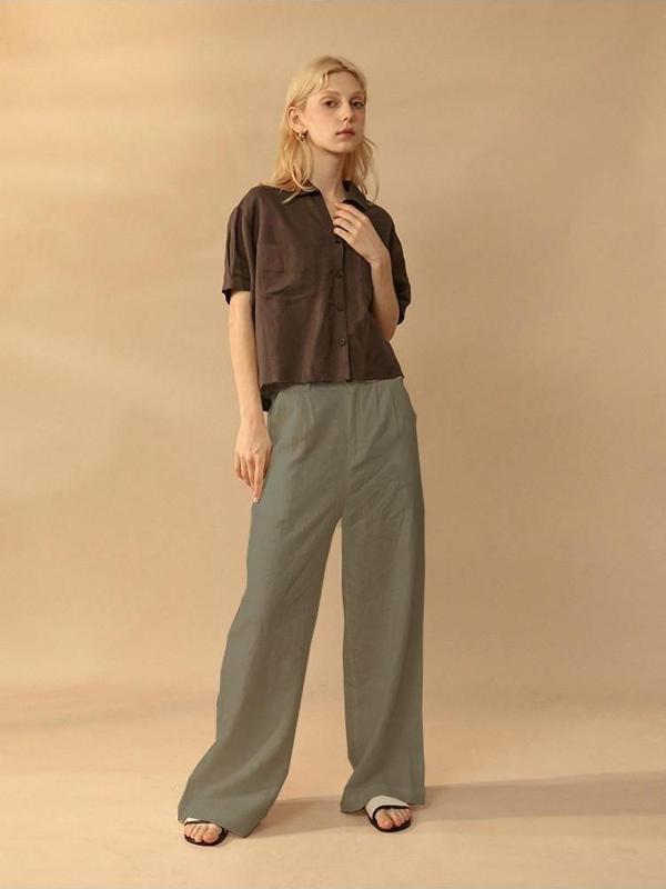 Keten Günlük Pantolon Düğmeli - Image 1