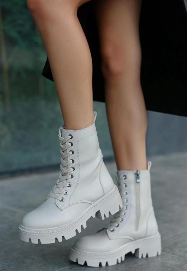 Flona Bej Cilt Bağcıklı Bot - Image 1