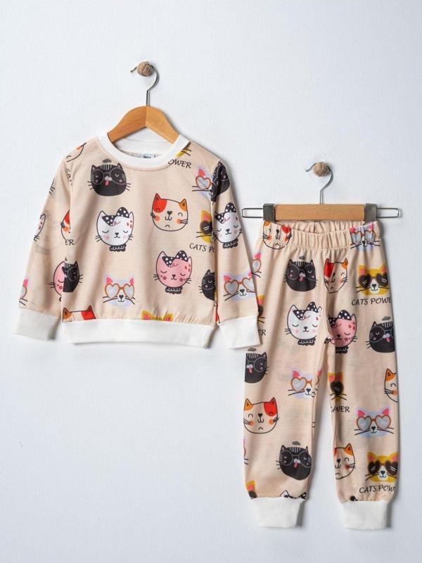 Riysgiyim Uzun Kollu  Cats Power Baskılı Alt Üst Eşofman Takımı - Image 1