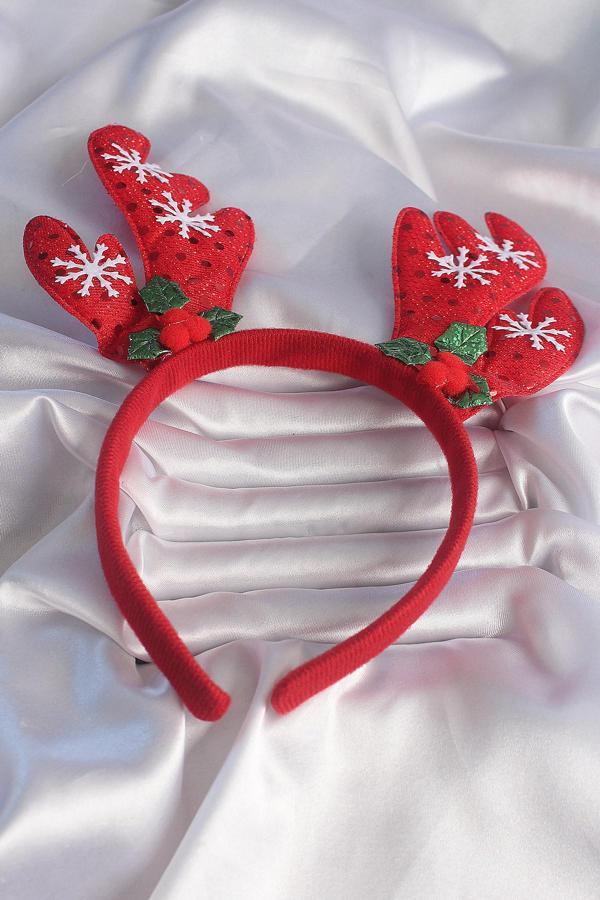 Yılbaşı Temalı Kar Tanesi İşleme Detay Geyik Boynuzu Figürlü Taç - EBJ241214W29871 - Image 1