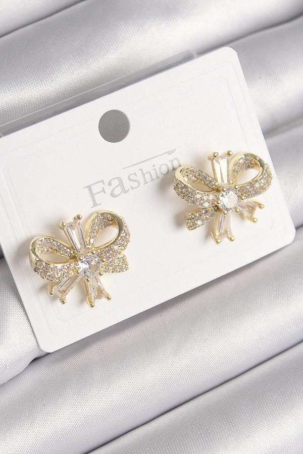 Gold Renk Zirkon Taşlı Fiyonk Model Kadın Küpe - EBJ241214W29905 - Image 1