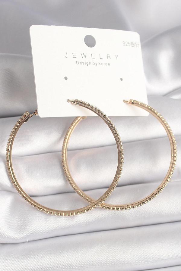 Pirinç Gold Renk Zirkon Taşlı Halka Model Kadın Küpe - EBJ250118W30652 - Image 1