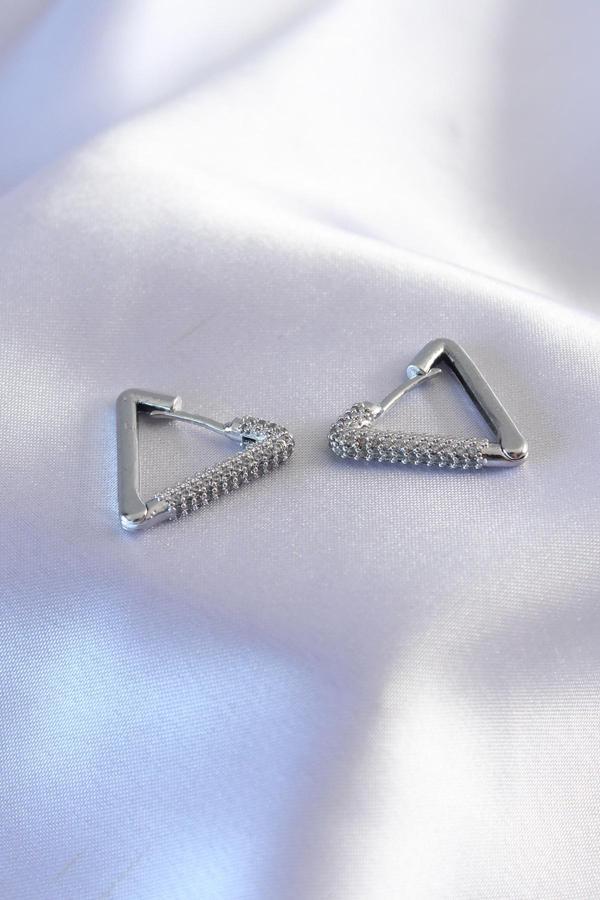 Gümüş Renk Zirkon Taşlı Üçgen Model Kadın Küpe - EBJ240912W28015 - Image 1