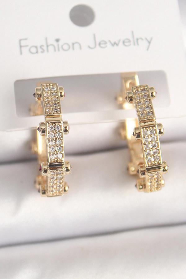 Pirinç Gold Renk Zirkon Taşlı Halka Model Kadın Küpe - EBJ250412W32572 - Image 1