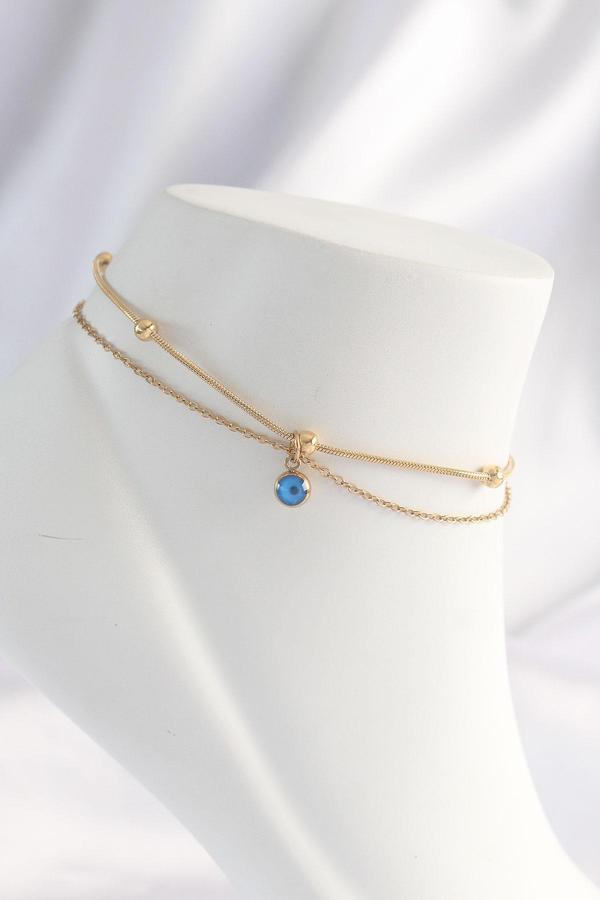 316L Çelik Gold Renk Nazar Boncuklu 2li Çapraz Halhal - EBJ240822W26451 - Image 1