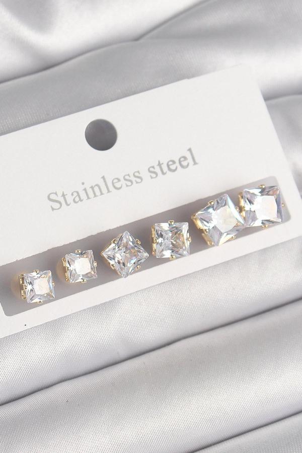 Gold Renk Kare Zirkon Taş Model Kadın Küpe Seti - EBJ250301W31577 - Image 1