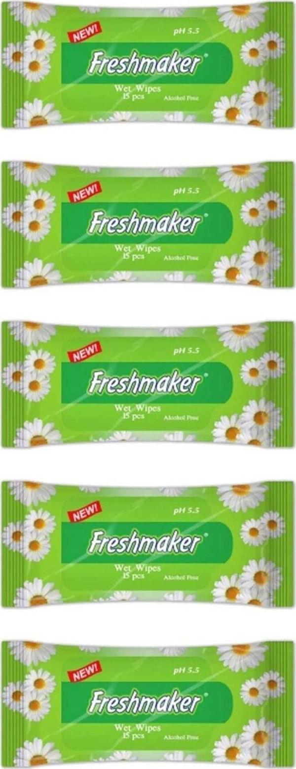 Freshmaker Islak Cep Mendil - Alkolsüz ve pH Dengelenmiş - Çiçeksi Kokular - 15 Adetlik 5 Paket - Image 1