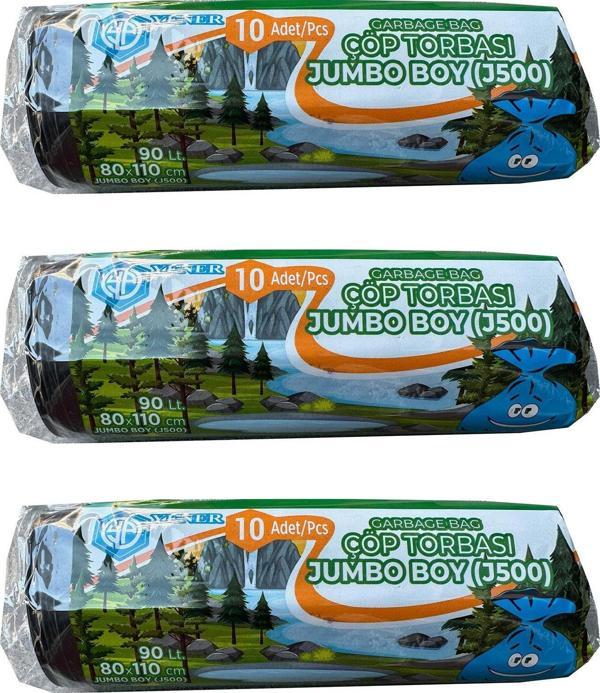 Yener Endüstriyel Jumbo Çöp Torbası Poşeti - 2 Kat - Siyah - 500 Gr. - 80x110 Cm. -10 Adetlik 3 Rulo - Image 1