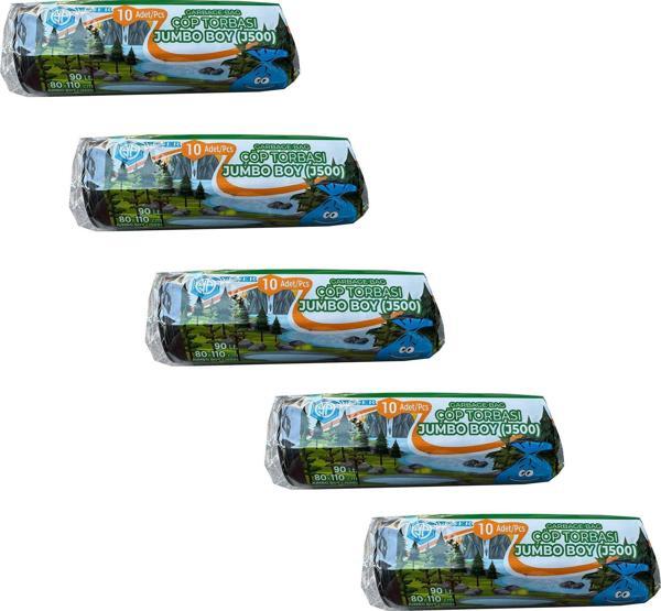 Yener Endüstriyel Jumbo Çöp Torbası Poşeti - 2 Kat - Siyah - 500 Gr. - 80x110 Cm. -10 Adetlik 5 Rulo - Image 1
