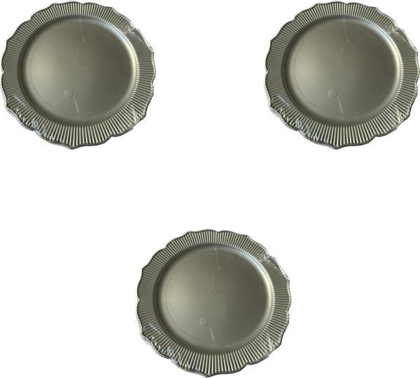 Davet Doğum Günü Parti Sert Plastik Yuvarlak Mika Tabak - 18 Cm. - Gri - 6'lı 3 Paket - Image 1