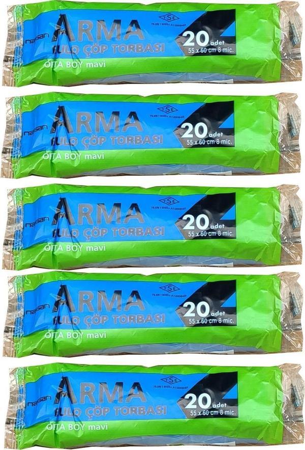 Arma Mavi Orta Boy 55 x 60 Cm. - 30 Litre Çöp Torbası Poşeti - 20 Adetlik 5 Rulo - Image 1