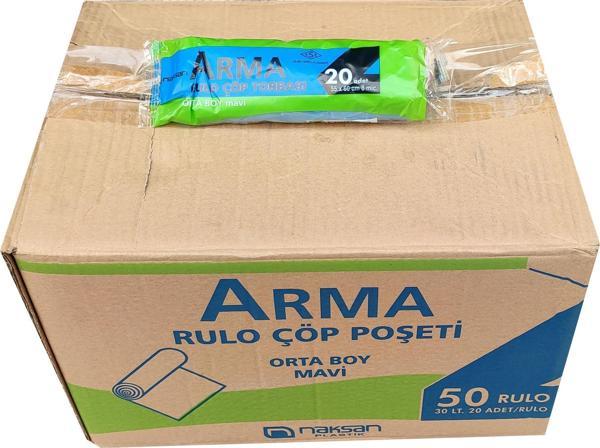 Arma Mavi Orta Boy 55x60 Cm. 30 Litre Çöp Torbası Poşeti - 20 Adetlik 50 Rulo / 1000 Adet / Koli - Image 1