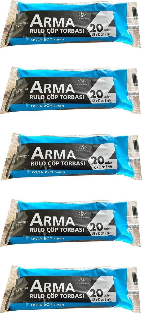Arma Siyah Orta Boy 55 x 60 Cm. - 30 Litre Çöp Torbası Poşeti - 20 Adetlik 5 Rulo - Image 1