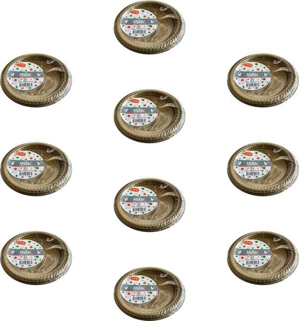 Kullan At Altın Renkli Parti Davet Plastik Tabak - 22 Cm. - 25 Adetlik 10 Paket - Image 1