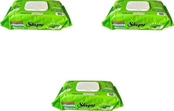 Sleepy Extra Doğal Aloe Vera Özlü Yüzey Temizlik Islak Havlusu - 100'lü 3 Paket - Image 1