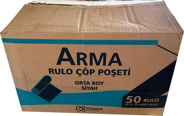 Arma Siyah Orta Boy 55x60 Cm. 30 Litre Çöp Torbası Poşeti - 20 Adetlik 50 Rulo / 1000 Adet / Koli - Image 1