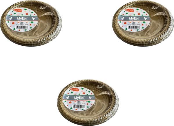 Kullan At Altın Renkli Parti Davet Plastik Tabak - 22 Cm. - 25 Adetlik 3 Paket - Image 1