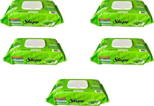 Sleepy Extra Doğal Aloe Vera Özlü Yüzey Temizlik Islak Havlusu - 100'lü 5 Paket - Image 1