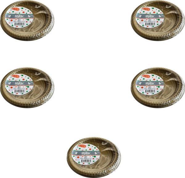 Kullan At Altın Renkli Parti Davet Plastik Tabak - 22 Cm. - 25 Adetlik 5 Paket - Image 1