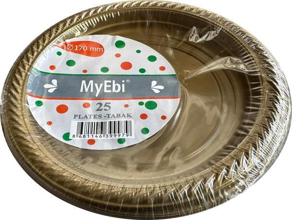 Kullan At Altın Renkli Parti Davet Plastik Tabak - 22 Cm. - 25 Adetlik Paket - Image 1