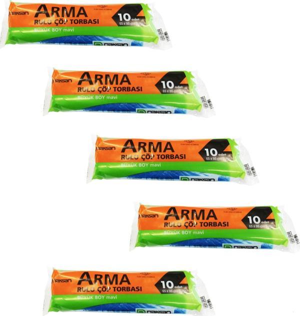 Arma Standart Büyük Boy 50 Litre Çöp Torbası Poşeti / 65 x 80 Cm - Mavi - 10 Adetlik 5 Rulo - Image 1