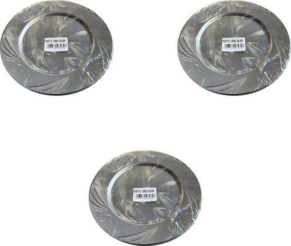 Kullan At Parti Davet Sunum Servis Plastik Sert Mika Tabak - 26 Cm. - Gümüş - 6 Adetlik 3 Paket - Image 1
