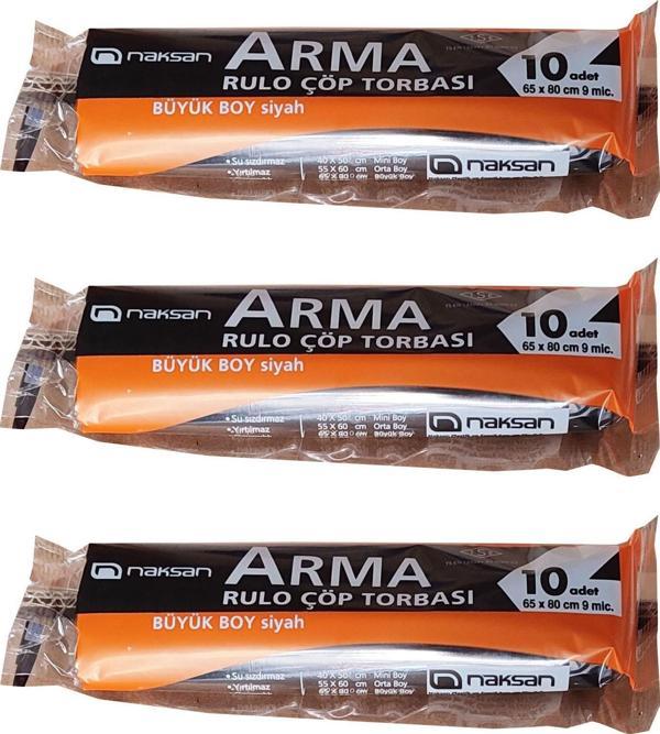 Arma Standart Büyük Boy 50 Litre Çöp Torbası Poşeti / 65 x 80 Cm - Siyah - 10 Adetlik 3 Rulo - Image 1