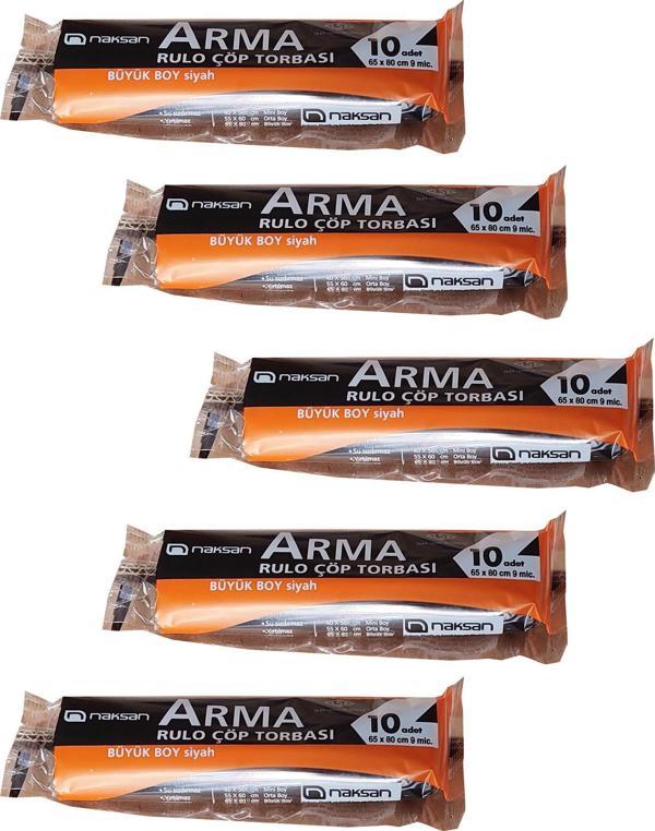 Arma Standart Büyük Boy 50 Litre Çöp Torbası Poşeti / 65 x 80 Cm - Siyah - 10 Adetlik 5 Rulo - Image 1