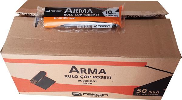 Arma Standart Büyük Boy 50 Litre Çöp Torbası Poşeti / 65 x 80 Cm - Siyah - 10 Adetlik 50 Rulo / Koli - Image 1