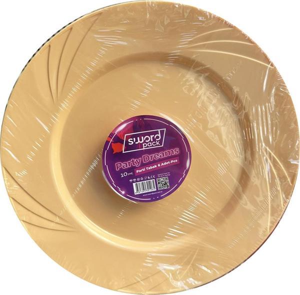 Kullan At Parti Davet Sunum Servis Plastik Sert Mika Tabak - 26 Cm. - Krem - 6 Adetlik Paket - Image 1