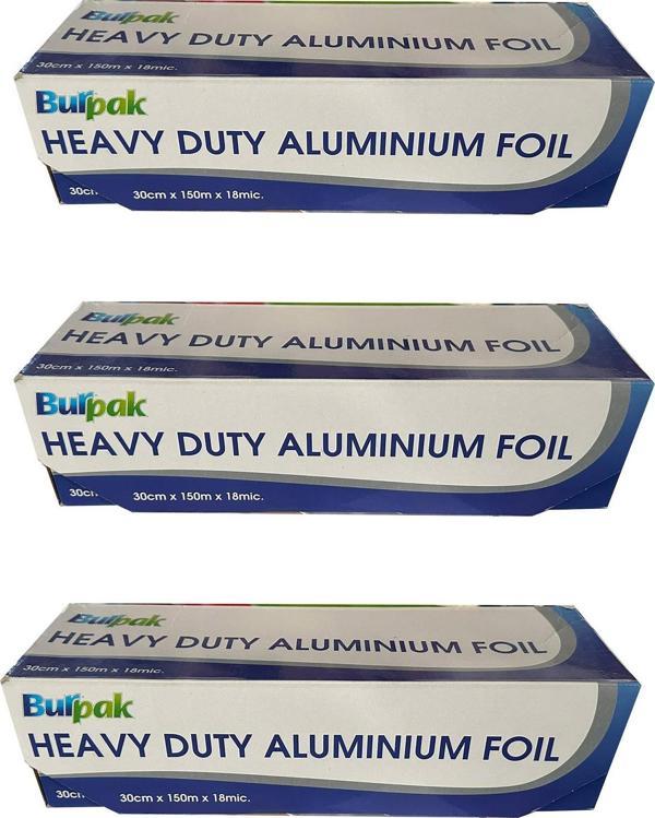 Burpak Heavy Duty Ağır Hizmet Tipi Alüminyum Folyo - 30 Cm. x 150 Metre - 18 Mikron - 3 Paket - Image 1