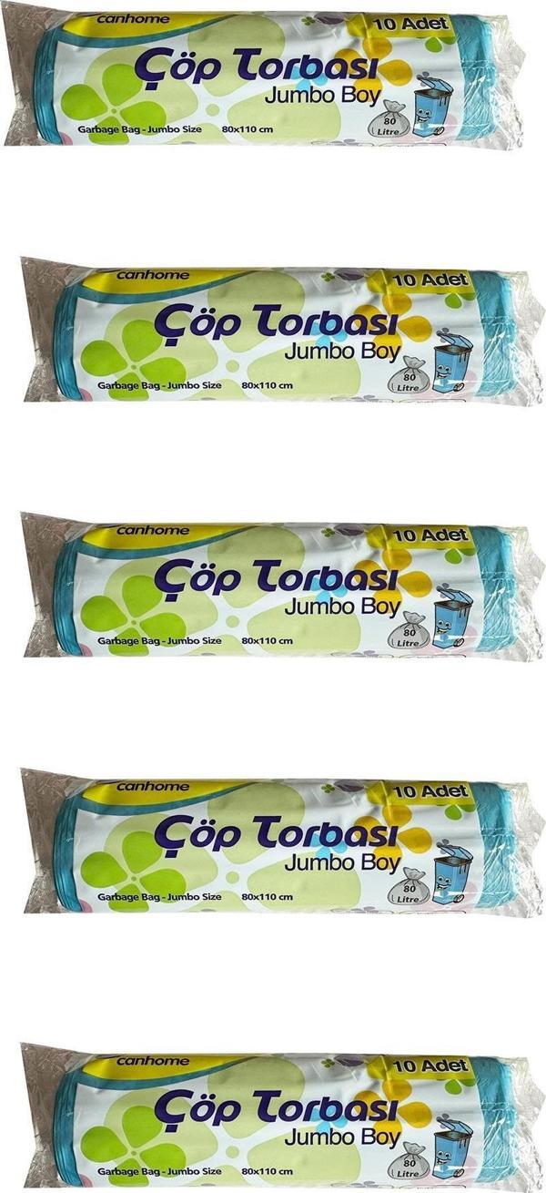 Canhome Jumbo Boy - Mavi -  210 Gr. - 80x110 Cm. - 80 Litre Çöp Torbası Poşeti - 10 Adetlik 5 Rulo - Image 1
