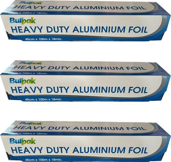 Burpak Heavy Duty Ağır Hizmet Tipi Alüminyum Folyo - 45 Cm. x 100 Metre - 18 Mikron - 3 Paket - Image 1