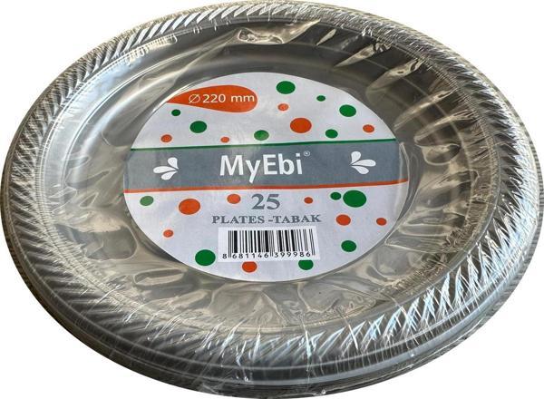 Kullan At Renkli Gri Parti Davet Plastik Tabak - 22 Cm. - 25 Adetlik Paket - Image 1