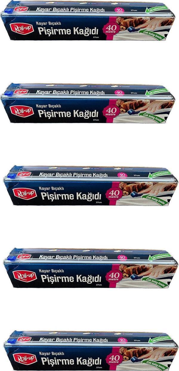 Roll-Up Kayar Bıçaklı Beyaz Yağlı Fırın Tepsi Pişirme Kızartma Kağıdı - 37 Cm. x 40 Metre - 5 Adet - Image 1