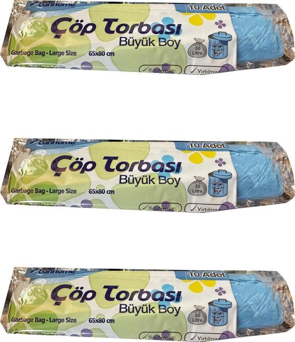 Canhome Mavi Büyük Boy Battal 65x80 Cm. 30 Litre Çöp Torbası Poşeti - 10 Adetlik 3 Rulo - Image 1