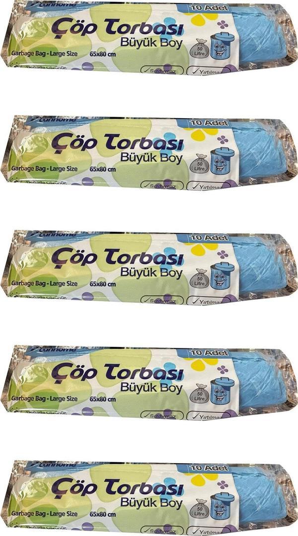Canhome Mavi Büyük Boy Battal 65x80 Cm. 30 Litre Çöp Torbası Poşeti - 10 Adetlik 5 Rulo - Image 1