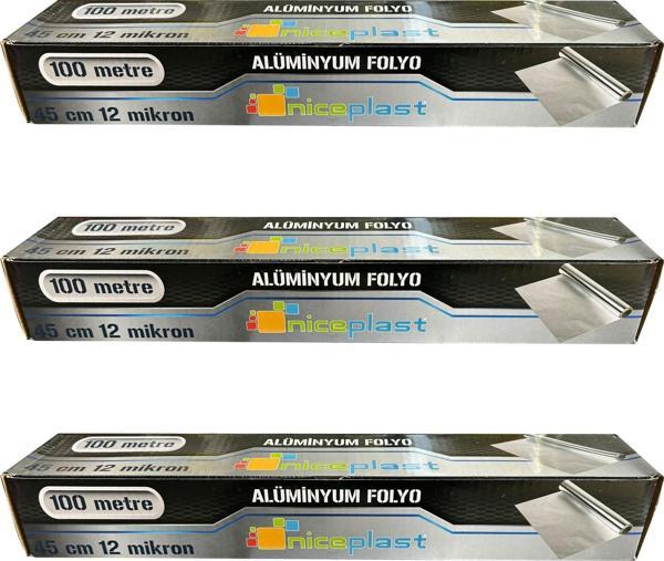 Niceplast Alüminyum Folyo - 45 Cm. x 100 Metre - 12 Mikron - 3 Paket - Image 1