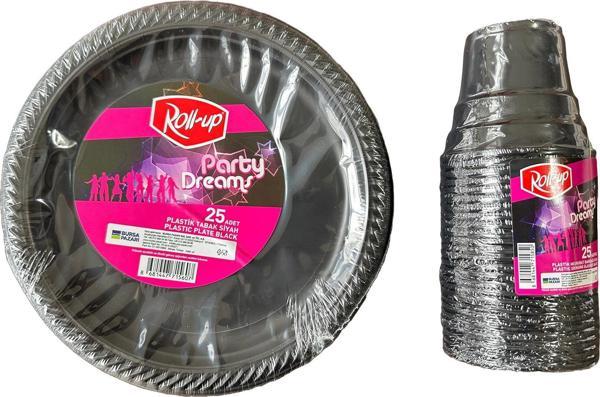 Ofis Catering Piknik Davet Doğum Günü Omeyva Sofra Seti - 25 Kişilik Siyah Tabak Bardak Takımı - Image 1