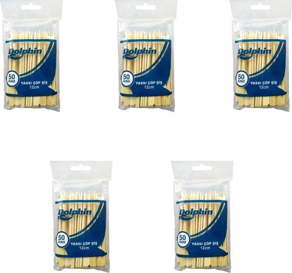 Dolphin Ahşap Yassı Tutamaklı Saplı Çöp Şiş - Boy : 12 Cm. - 50 Adetlik 5 Paket - Image 1