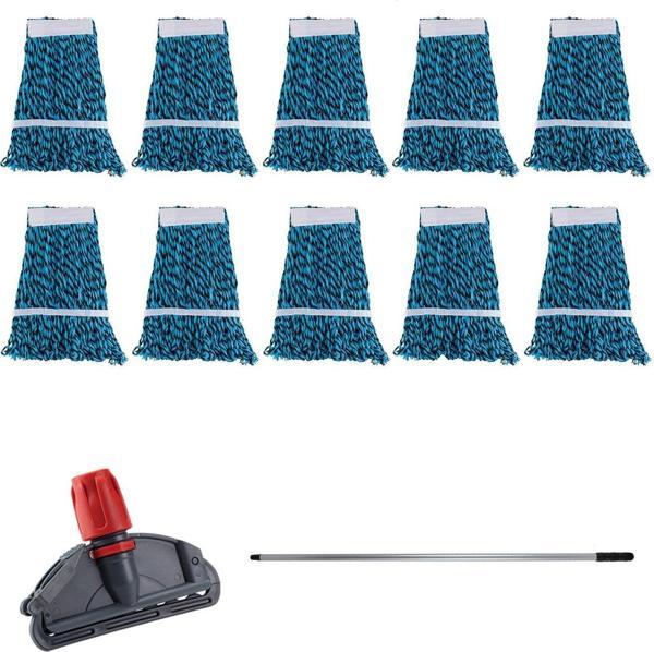 Cod-Ex Çift Kovalı Temizlik Arabası Seti Yedek Mop Takımı - 10 Adet 17 Cm. Dar Mop + Mop Tutucu + Sap - Image 1