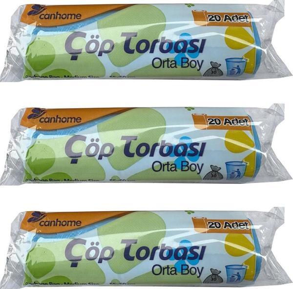 Canhome Mavi Orta Boy 55x60 Cm. 30 Litre Çöp Torbası Poşeti - 20 Adetlik 3 Rulo - Image 1
