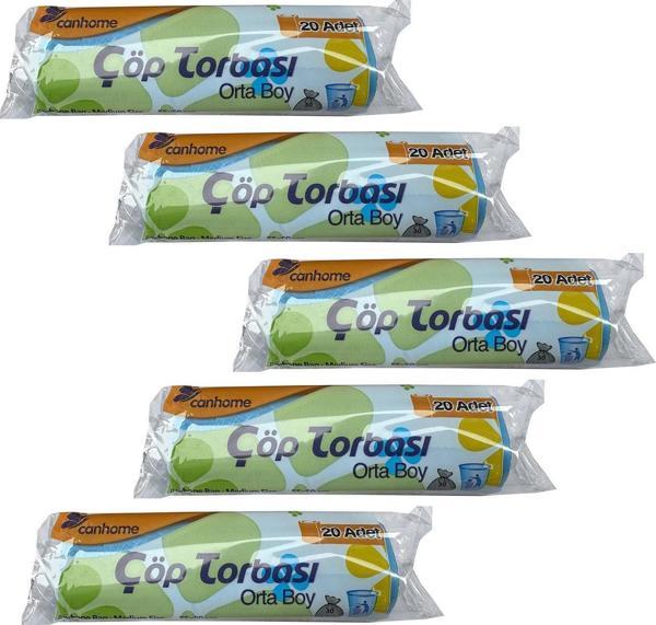 Canhome Mavi Orta Boy 55x60 Cm. 30 Litre Çöp Torbası Poşeti - 20 Adetlik 5 Rulo - Image 1