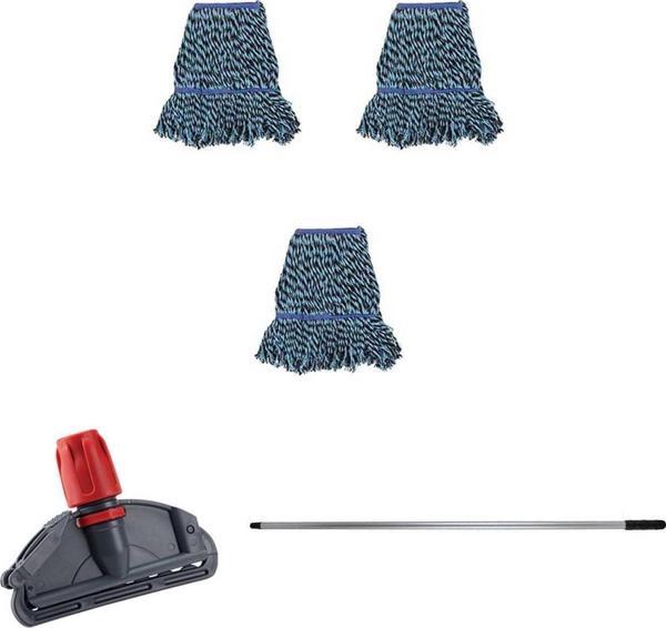Cod-Ex Çift Kovalı Temizlik Arabası Seti Yedek Mop Takımı - 3 Adet 17 Cm. Dar Mop + Mop Tutucu + Sap - Image 1