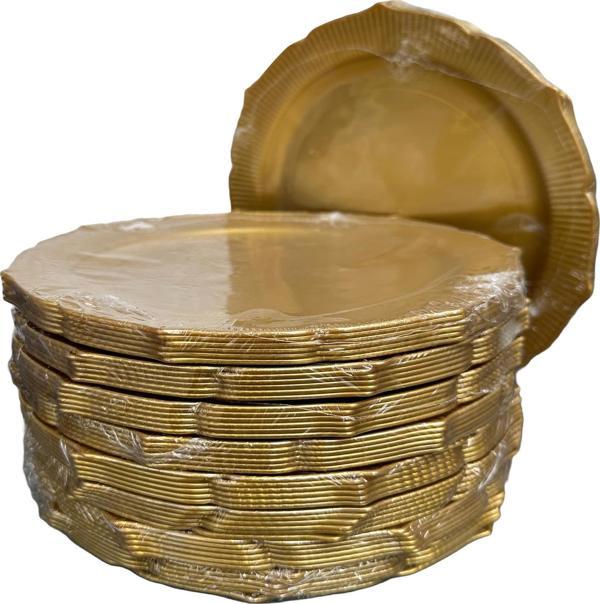 Omeyva Davet Parti Sunum Doğum Günü Altın Renkli Sert Plastik Mika Tabak - 22 Cm. -6 Adetlik 10 Paket - Image 1